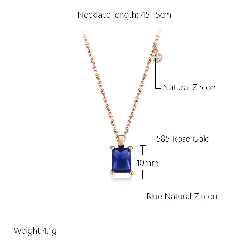 Square Cut Blue Zircon Pendant Necklace - 585 Rose Gold Elegance