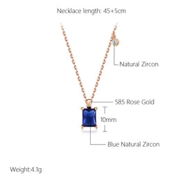 Square Cut Blue Zircon Pendant Necklace - 585 Rose Gold Elegance