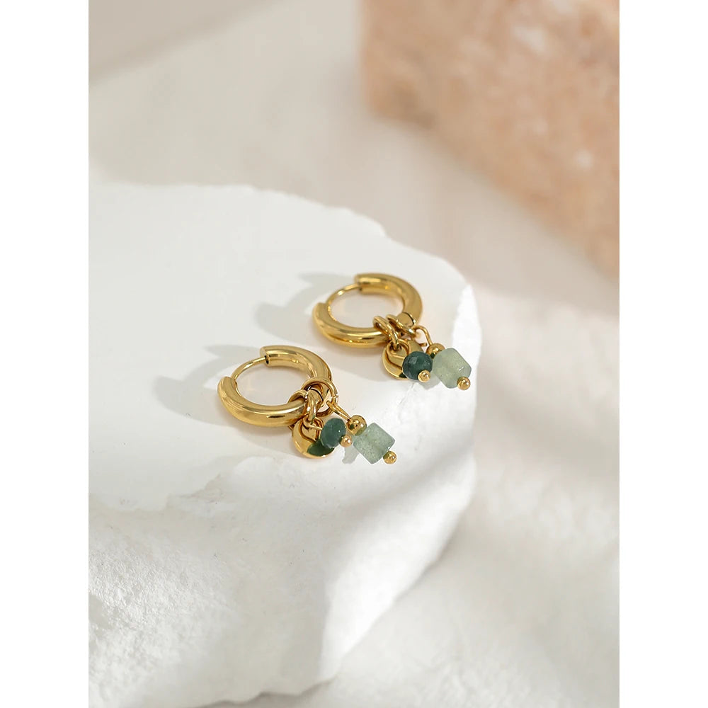 Vintage Natural Stone Earrings - Bohemian Hoop Jewelry