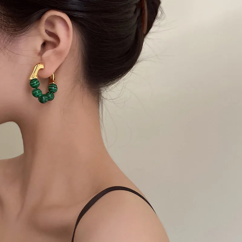 Green Bead Studed Earrings - Copper Alloy Fashion Party Jewelry