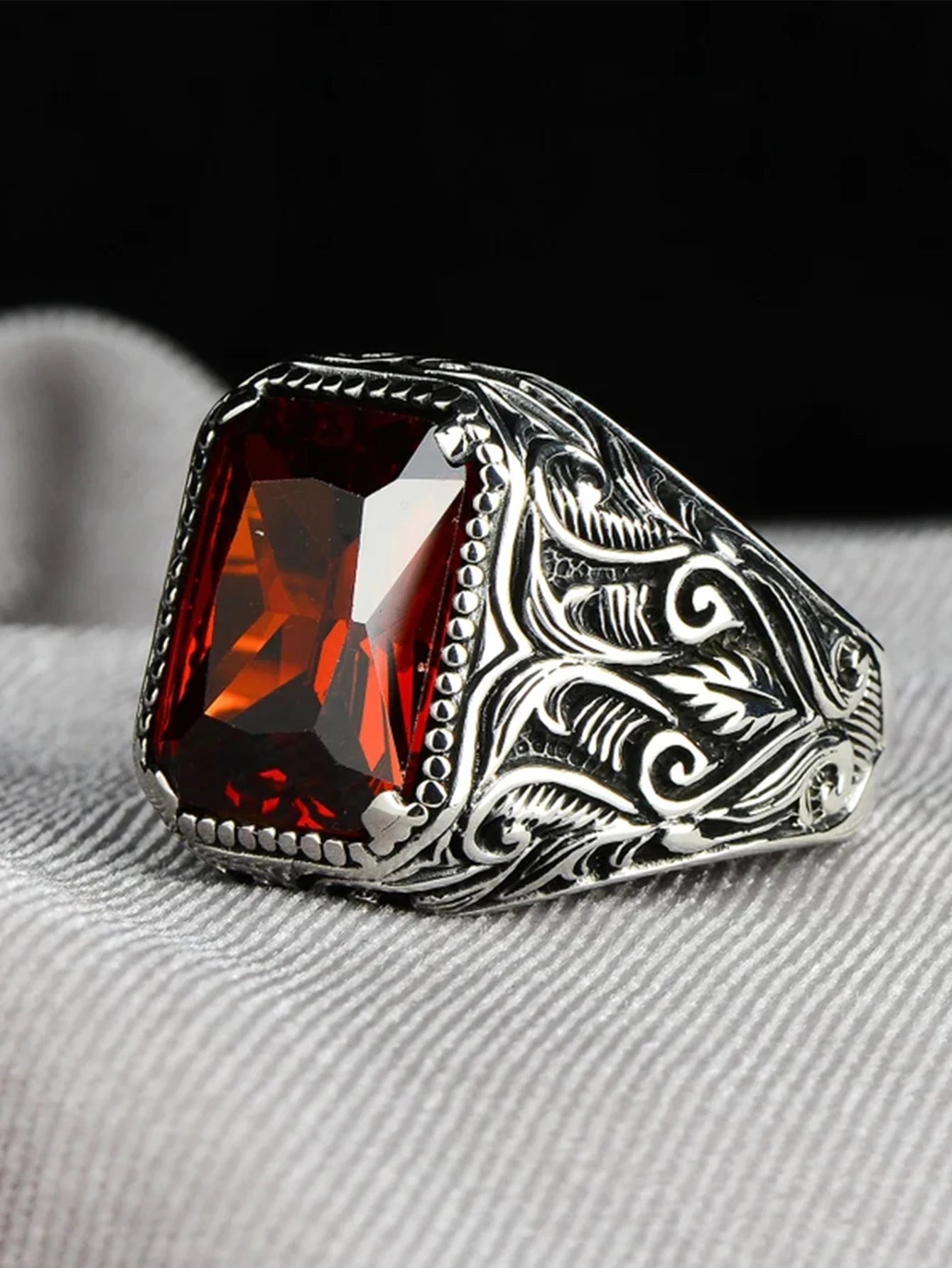 Antique Turkish Red Crystal Ring - Vintage Ottoman Statement Jewelry