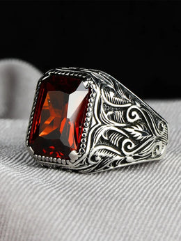 Antique Turkish Red Crystal Ring - Vintage Ottoman Statement Jewelry