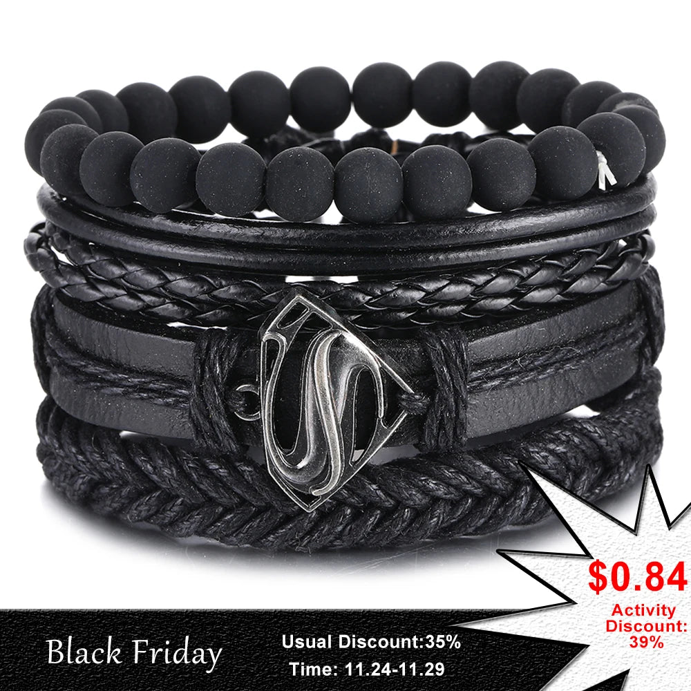 Vintage Black Bead Bracelet - Men's Statement Beaded Jewelry