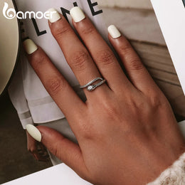 Sterling Silver Snake Adjustable Ring - Zircon Pave Fashion Jewelry