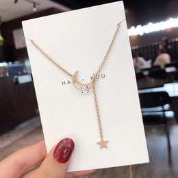 Moon Star Pendant Choker Necklace - Celestial Minimalist Jewelry
