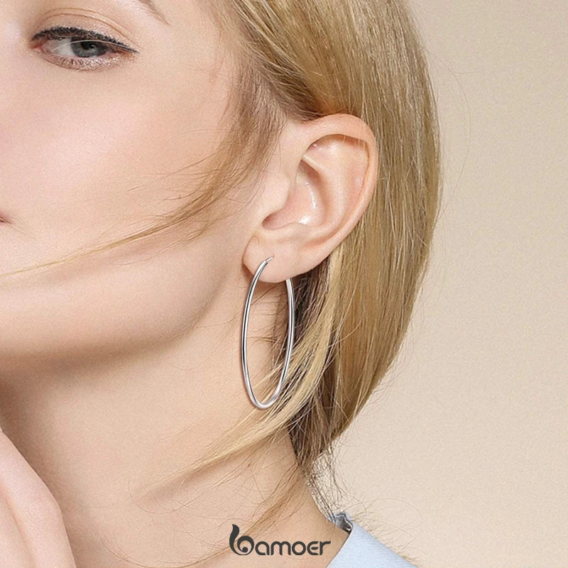 925 Sterling Silver Large Hoop Earrings - Classic Round Statement Jewelry