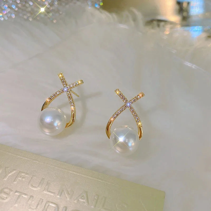 Rhinestone Pearl Stud Earrings - Elegant Pearl Jewelry