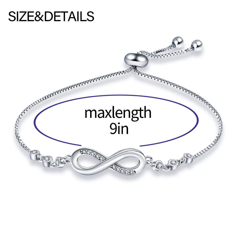 925 Sterling Silver Infinity Bracelet - Moon Zircon Charm Jewelry