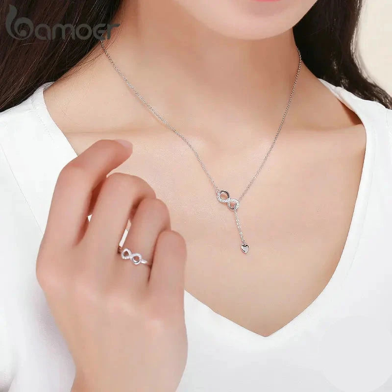 925 Sterling Silver Infinity Love Pendant Necklace - Zircon Charm