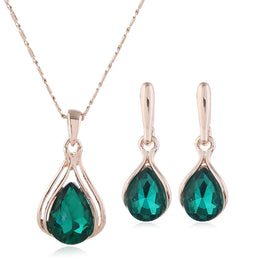 Water Drop Blue Necklace and Earrings Set - Teardrop Crystal Jewelry Collection