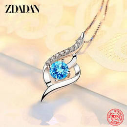 Dainty Blue Crystal Chain Necklace - Delicate Sterling Silver Jewelry