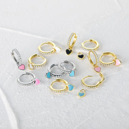 Cute Enamel Heart Drop Earring - Trendy Hoop Fashion Jewelry