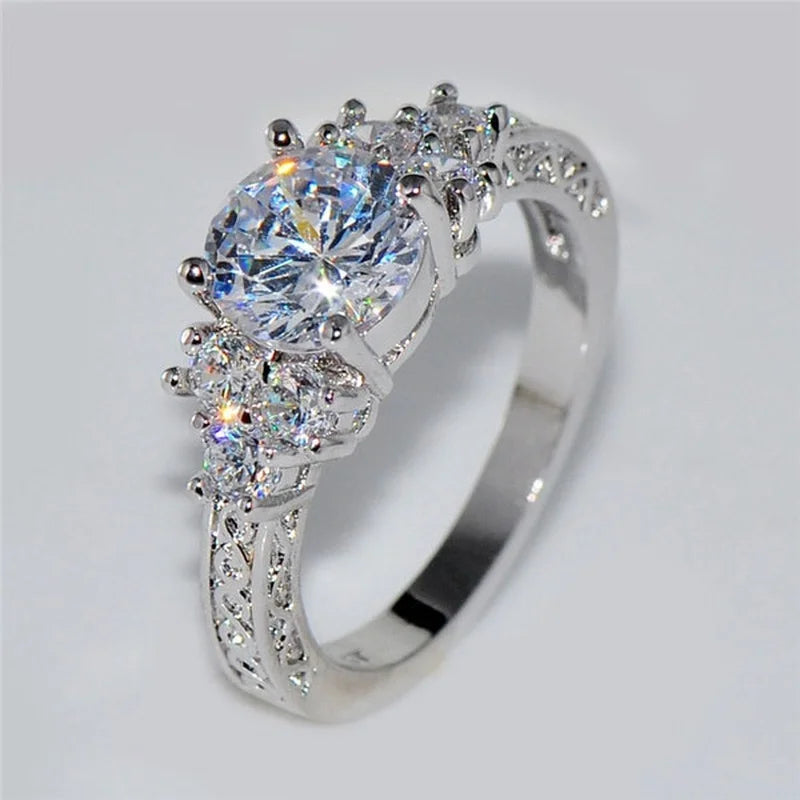 Exquisite Silver Color White Zircon Crystal Ring - Geometric Wedding Band