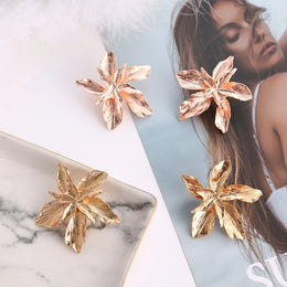 Vintage Metal Flower Earrings - Bold Statement Jewelry