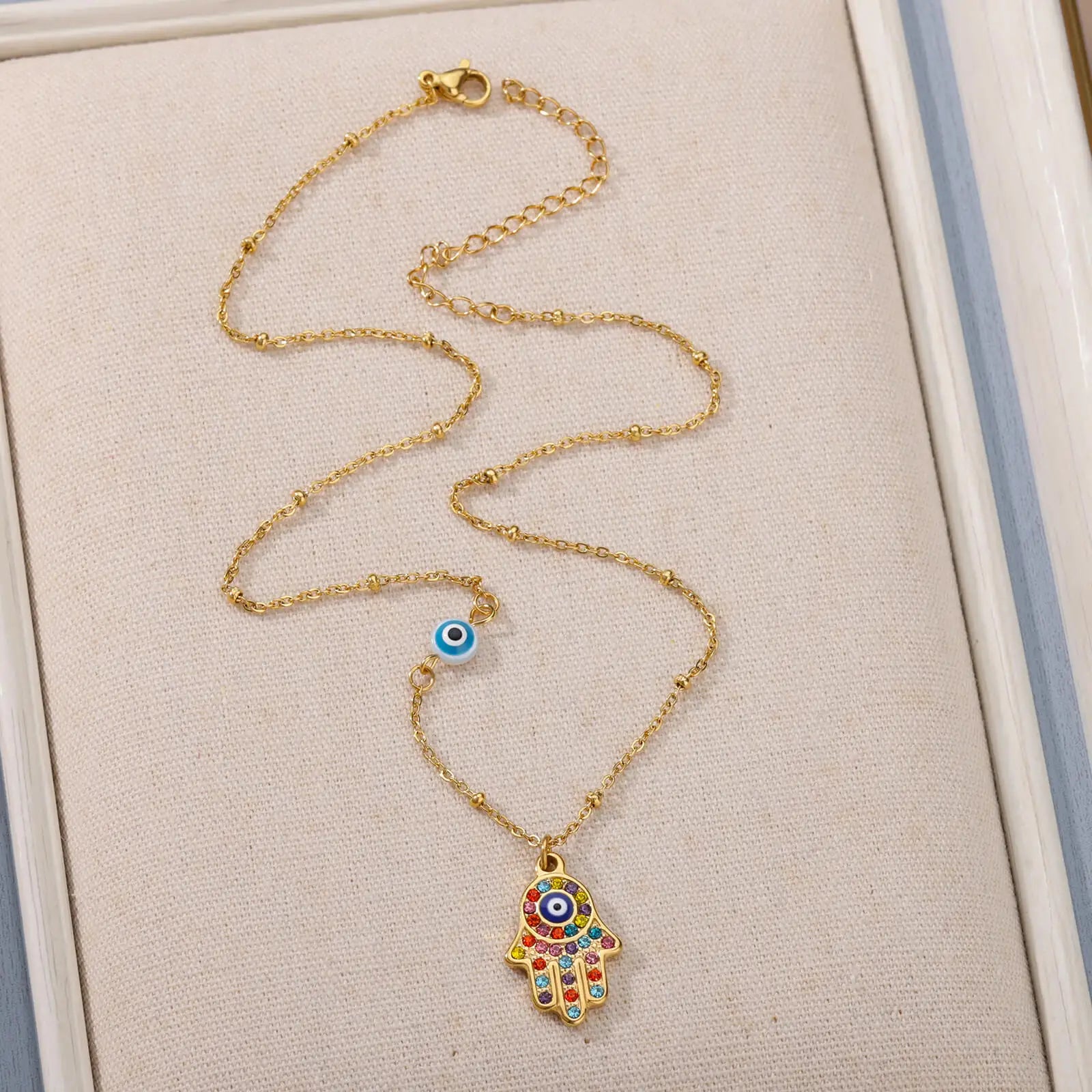 Turkish Eye Zircon Pendant Necklace - Protective Stainless Steel Charm
