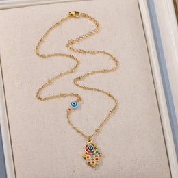 Turkish Eye Zircon Pendant Necklace - Protective Stainless Steel Charm