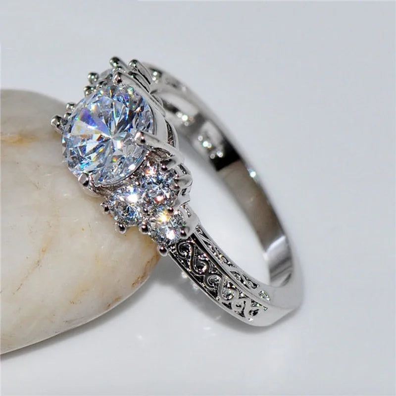 Exquisite Silver Color White Zircon Crystal Ring - Geometric Wedding Band