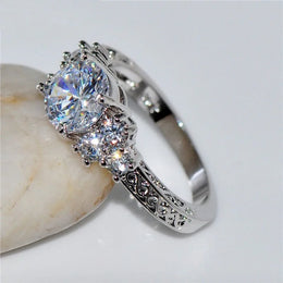 Exquisite Silver Color White Zircon Crystal Ring - Geometric Wedding Band