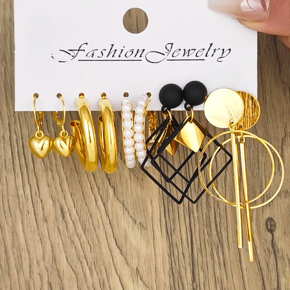 Retro Korean Geometric Earrings Set