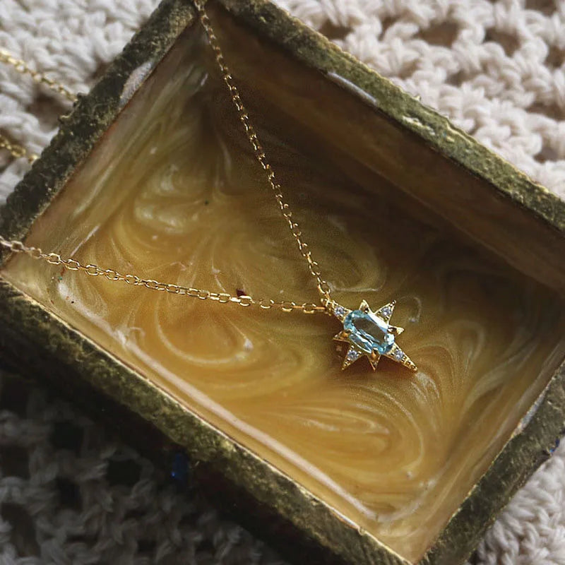 925 Sterling Silver Simple Opal Star Necklace - Celestial Gemstone Jewelry