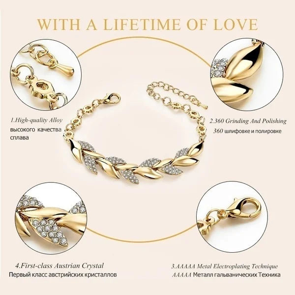 Luxury Love Braided Leaf Bracelet - Cubic Zirconia Fashion Jewelry