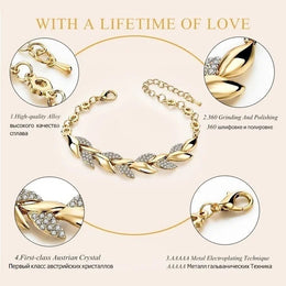 Luxury Love Braided Leaf Bracelet - Cubic Zirconia Fashion Jewelry