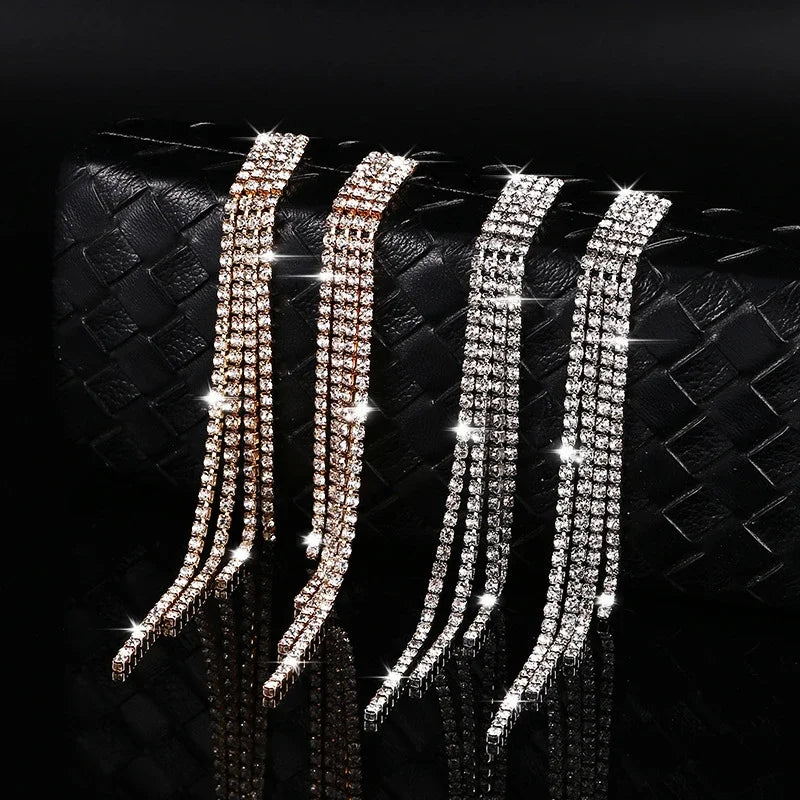 Luxury Rhinestone Crystal Long Tassel Earrings - Statement Tassel Jewelry