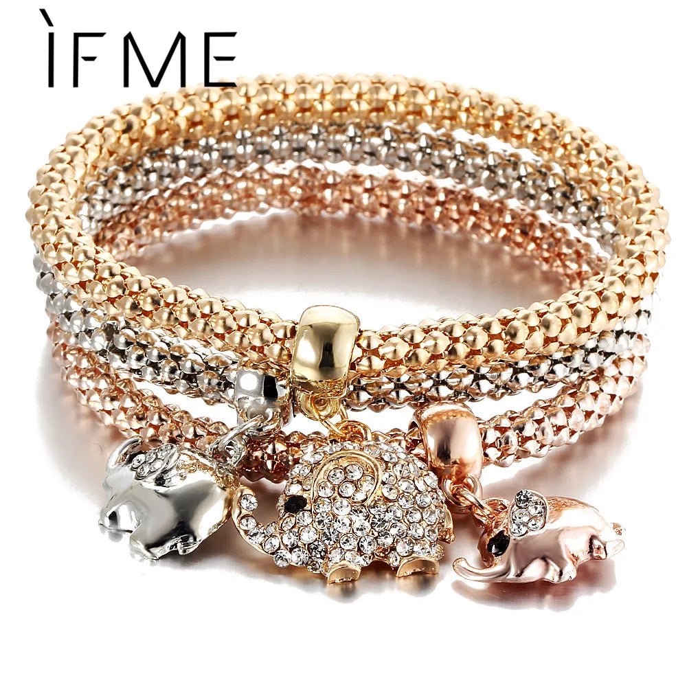 3 Pcs/Set Crystal Owl Crown Charm Bracelets - Vintage Trendy Collection