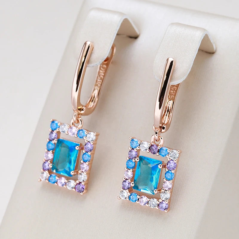 Rose Gold Square Drop Earrings - Cubic Zirconia Antique Fashion Jewelry