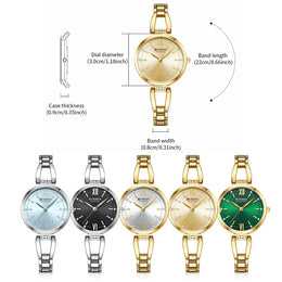 CURREN Luxury Elegance Ladies Watch with Sparkling Rhinestones Simple Quartz Stainless Steel Bracelet Wristwatch