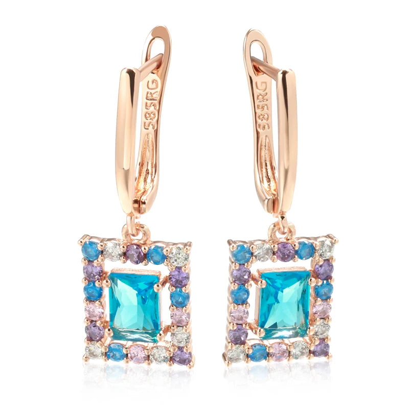Rose Gold Square Drop Earrings - Cubic Zirconia Antique Fashion Jewelry