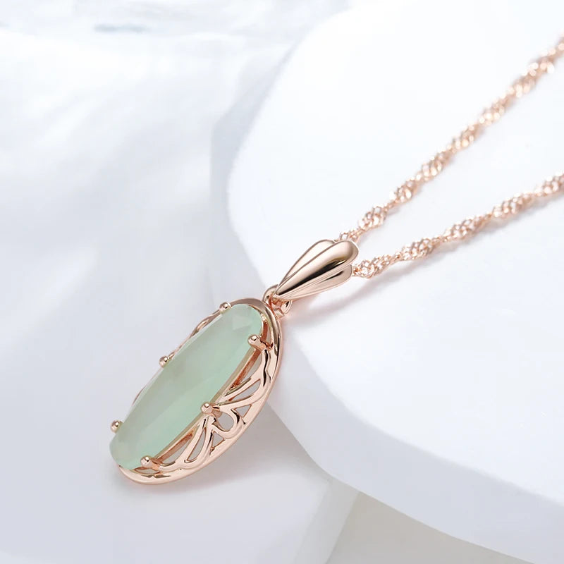 Mist Green Zircon Pendant Necklace - Rose Gold Glamour