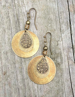 Ethnic Round Bronze Carved Earrings - Zinc Alloy Fashion Drop Jewelry