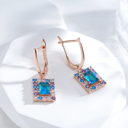Rose Gold Square Drop Earrings - Cubic Zirconia Antique Fashion Jewelry