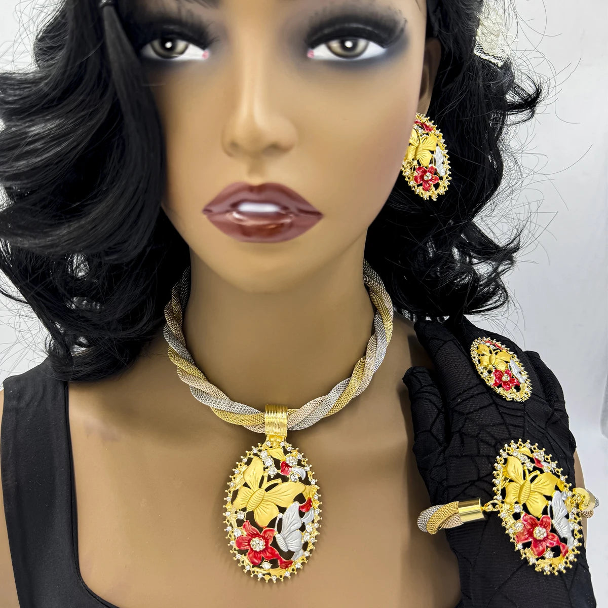 Luxury African Beads Jewelry Set - Necklace, Earrings, Bracelet & Ring