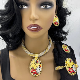 Luxury African Beads Jewelry Set - Necklace, Earrings, Bracelet & Ring