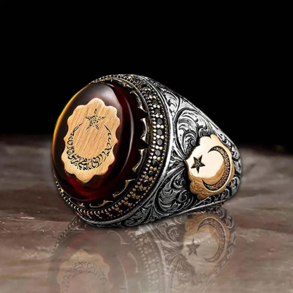 Vintage Hand Engraved Turkish Signet Ring - Traditional Pattern Design