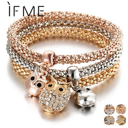 3 Pcs/Set Crystal Owl Crown Charm Bracelets - Vintage Trendy Collection