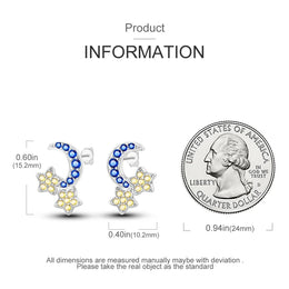 Sparkling Blue Zircon Star Moon Stud Earrings - 925 Sterling Silver Jewelry