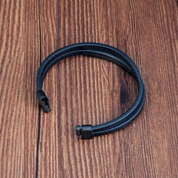Black Genuine Leather Bracelet - Minimalist Stainless Steel Style