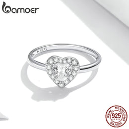 925 Sterling Silver Bright Love Ring - Heart Zircon Trendy Design