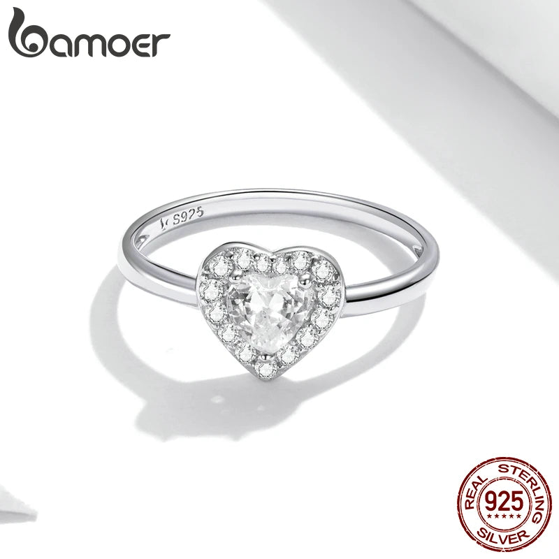 925 Sterling Silver Bright Love Ring - Heart Zircon Trendy Design