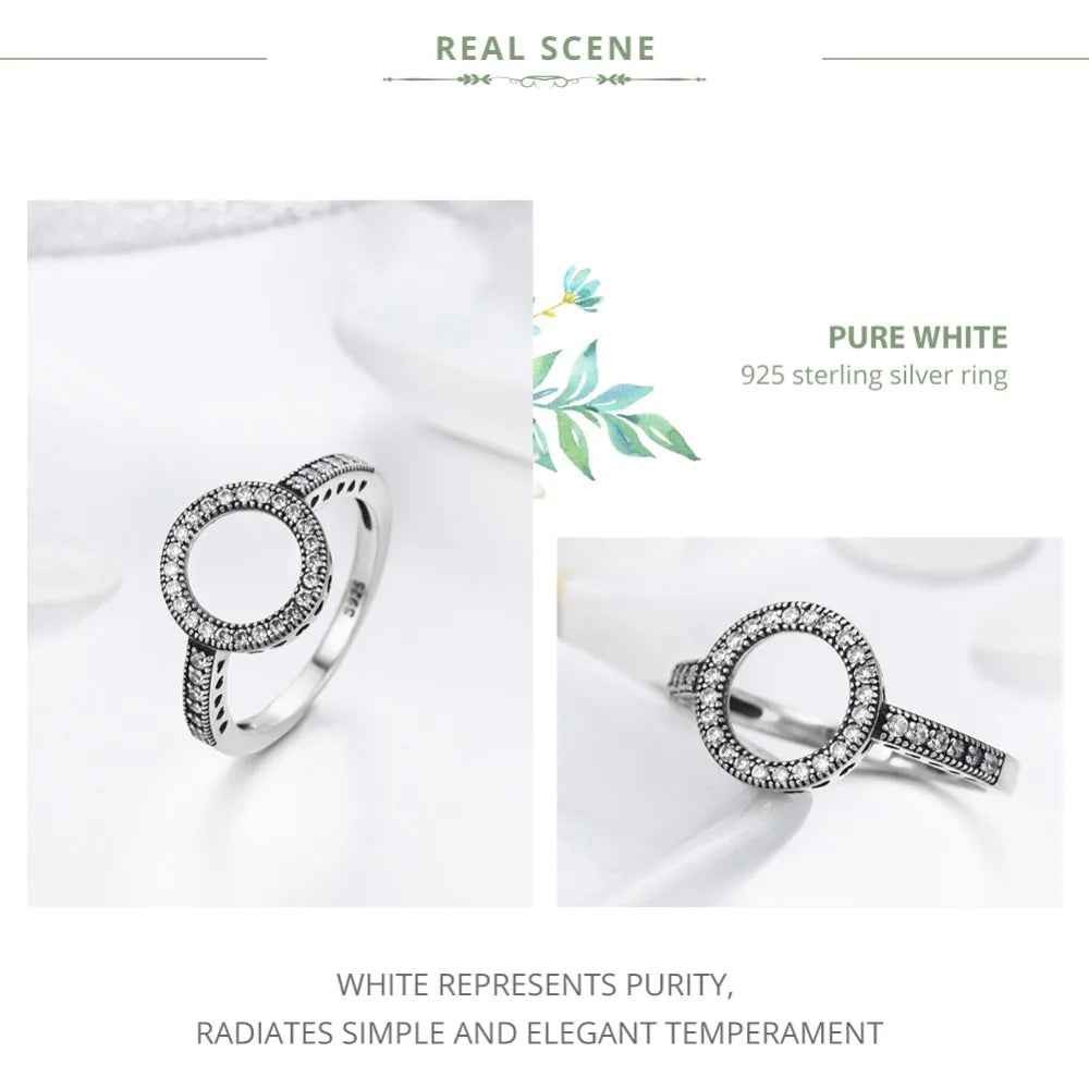 Genuine 925 Sterling Silver CZ Circle Ring - Minimalist Fine Jewelry