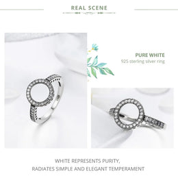 Genuine 925 Sterling Silver CZ Circle Ring - Minimalist Fine Jewelry