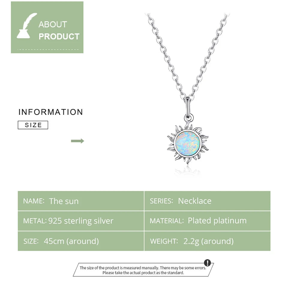 925 Sterling Silver White Opal Sun Pendant Necklace - Celestial Fine Jewelry