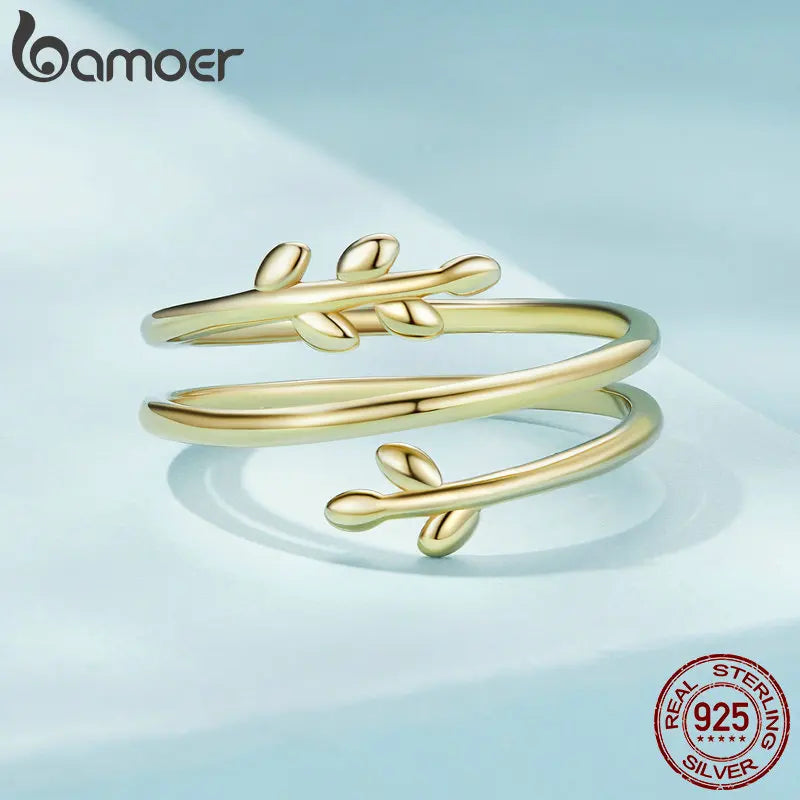 925 Sterling Silver Leaves Adjustable Ring - Nature Inspired Jewelry