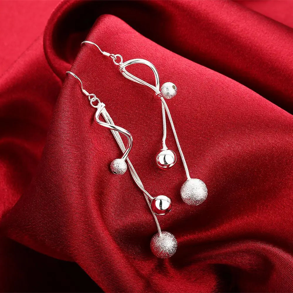 925 Sterling Silver Tassel Bead Earrings - Drop Statement Jewelry