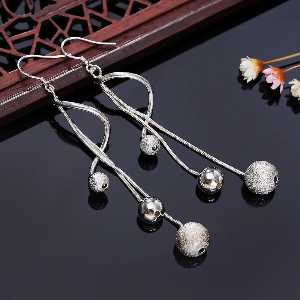 925 Sterling Silver Tassel Bead Earrings - Drop Statement Jewelry