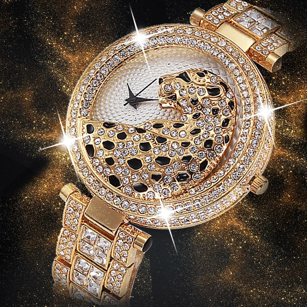 Crystal Diamond Leopard Quartz Gold Watch - Bold Fashion Statement Piece