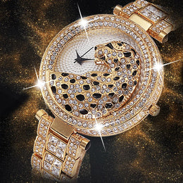 Crystal Diamond Leopard Quartz Gold Watch - Bold Fashion Statement Piece
